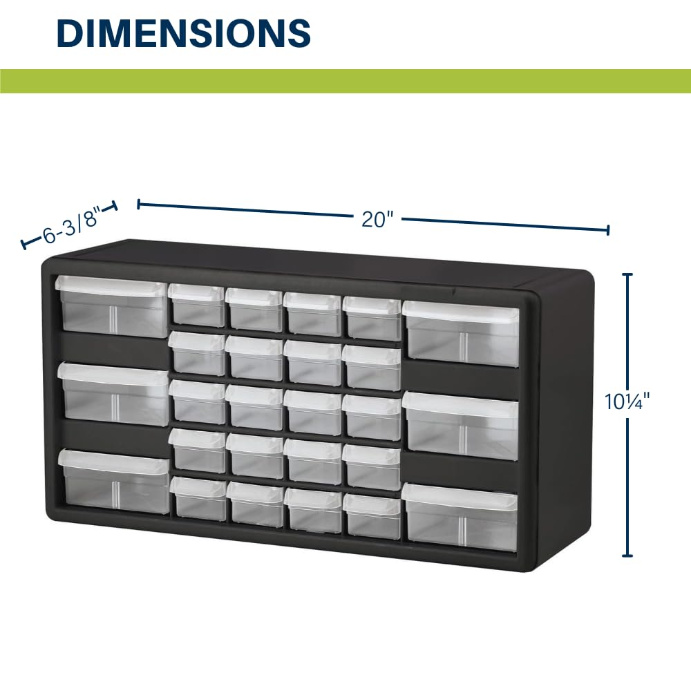 Akro-Mils 26-Drawer Plastic Drawer Storage Cabinet for Garage Organization, Bead Organizer, Building Bricks Storage, Teacher Toolbox, Makeup Organizer, 20-Inch W x 6-Inch D x 10-Inch H, 10124 White