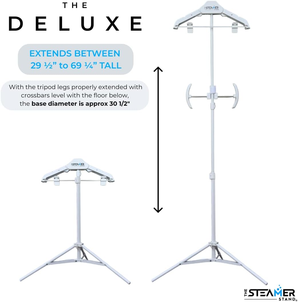 Deluxe | Adjustable Standing Garment Steaming Rack with Hanger | Fast, Foldable, Portable Clothes Steam Ironing Solution for Travel & Home