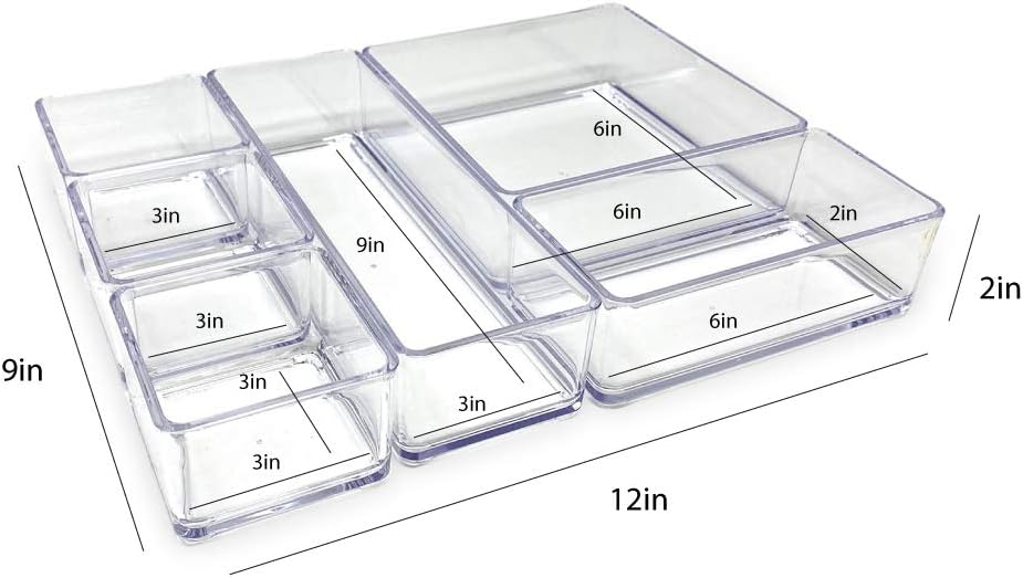 Isaac Jacobs 6-Tray Clear Acrylic Organizer Set, (Six Individual Trays), Multi-Purpose, Stackable Storage Solution for Makeup, Crafts, Desk, School, Office Supplies & More, for Bathroom, Kitchen