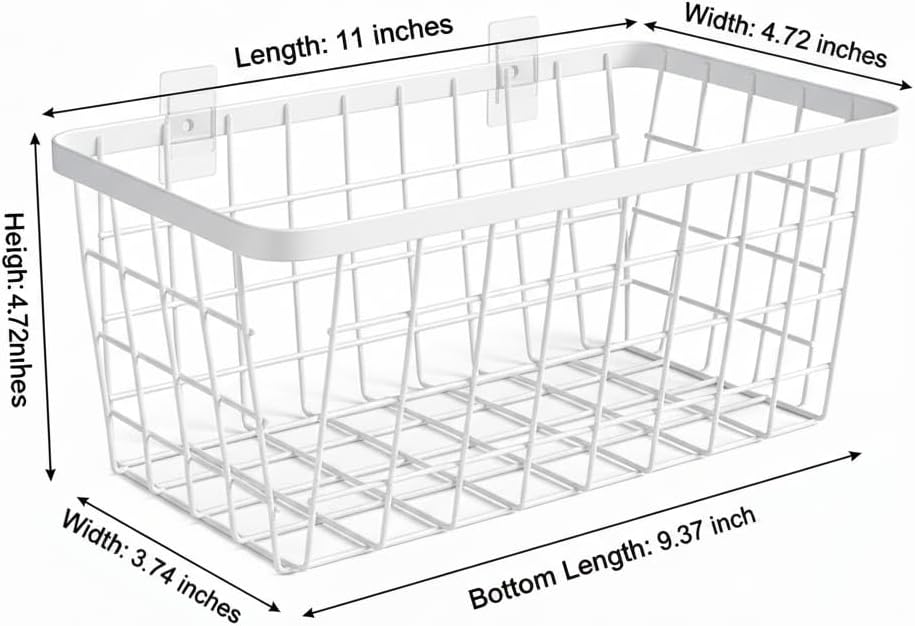 LeleCAT White Hanging Kitchen Baskets For Storage Adhesive Sturdy Small Wire Storage Baskets No Drilling Wall Mounted Kitchen Food Pantry Bathroom Shelf Storage, 4 PACK,White