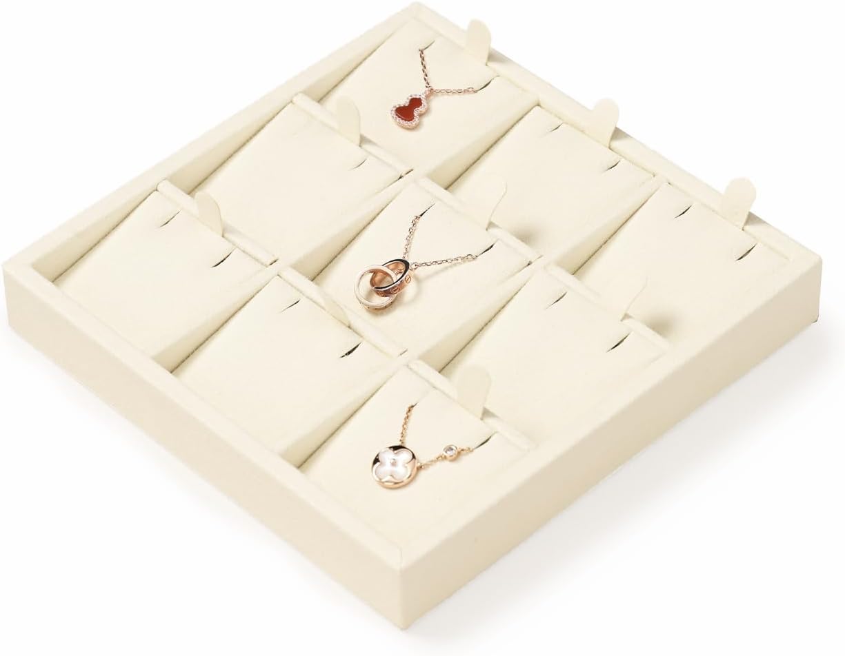 Oirlv Microfiber 9 Slots Jewelry Pendant Display Tray Jewelry Necklace Organizer Display Tray(Beige)