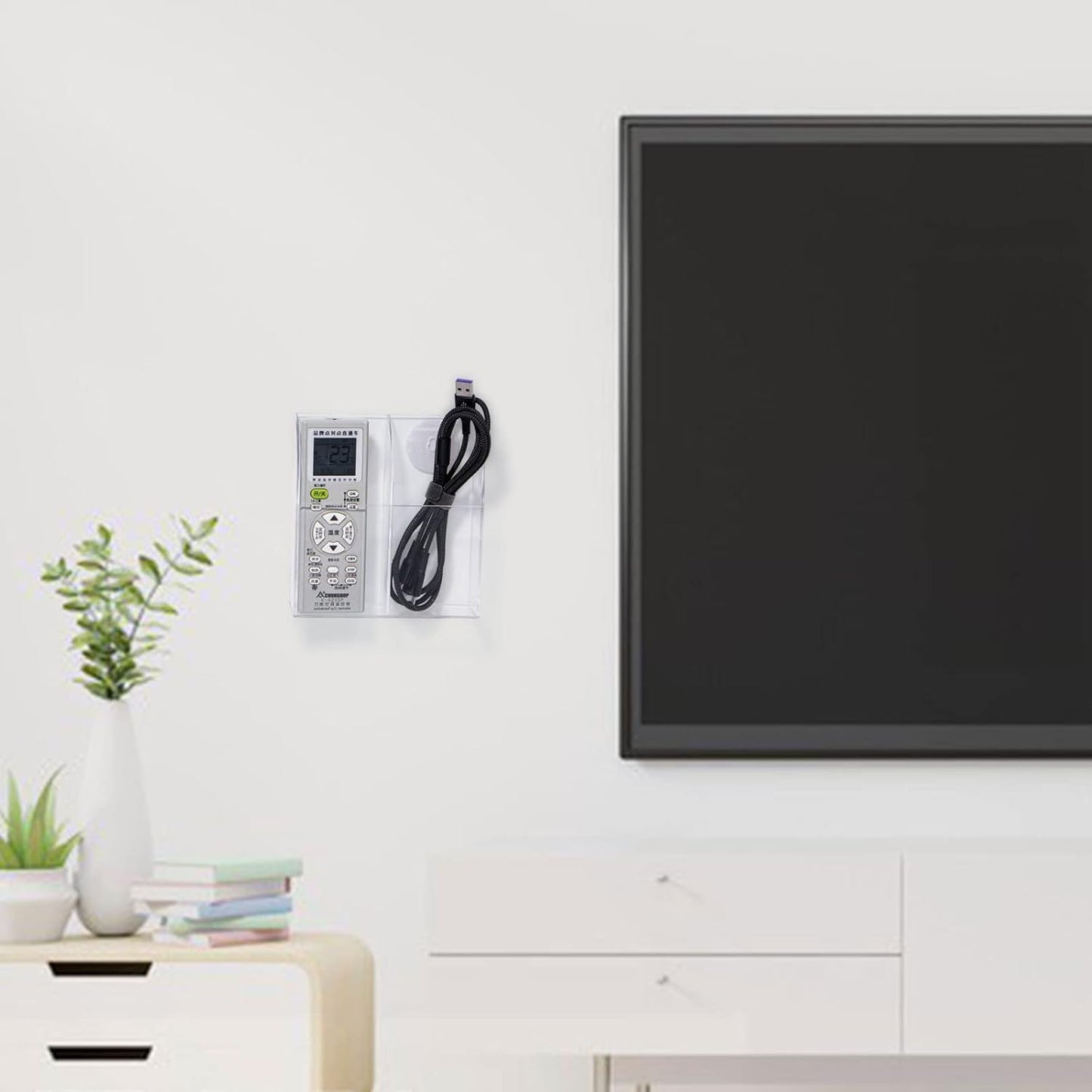 Yeeco Wall Mount Pen Holder Acrylic Remote Holder 2 Compartments, Clear Holder 5.3''1.6''5.6'' for Remote Control, Pens, Makeup, Key