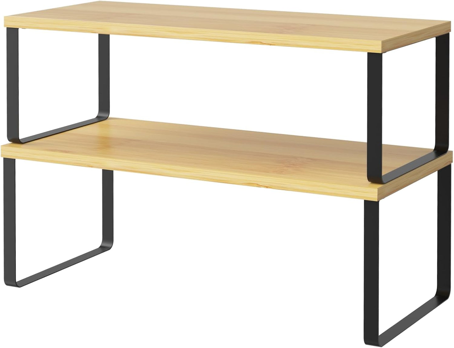 NEX Cabinet Shelf Organizer Set of 2, Kitchen Counter Shelves Spice Rack, Stackable, Expandable, Kitchen Pantry Cupboard Storage Organization, Black and Natural