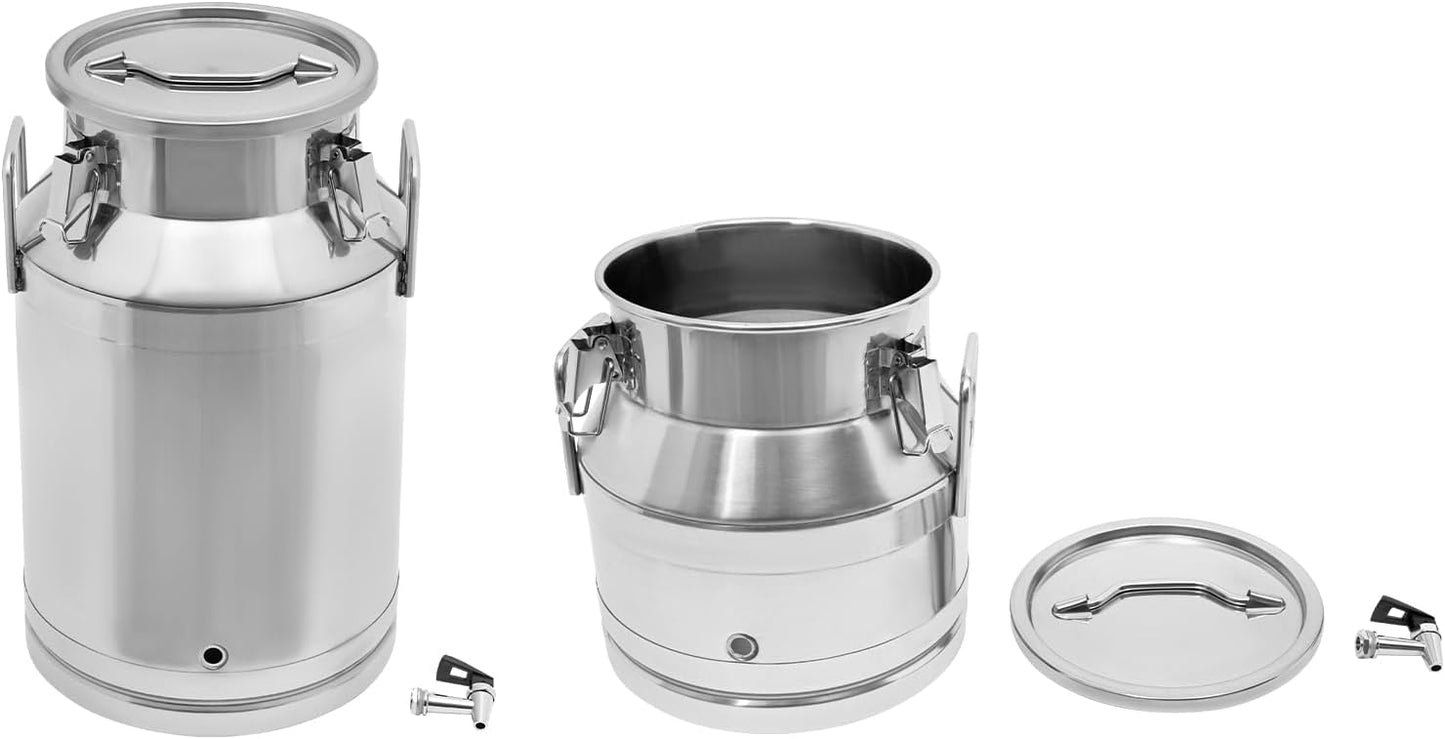 12~60L Heavy-duty 201 Stainless Steel Milk Can with Drip-free Spigot, Water Beverage Drink Dispenser Milk Pail Bucket for Milk Wine Oil (60L)