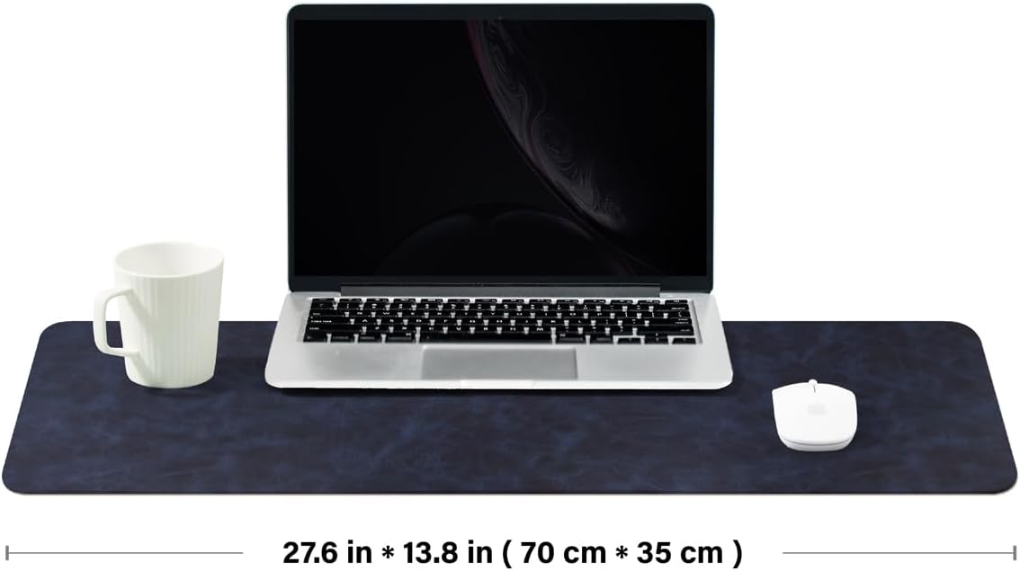 Distressed Leather Desk Mat - Non-Slip PU Desk Pad for Office and Home - Desk Organization and Accessories - Ideal for Large Mouse Pad and Desk Mats on Top of Desks(Navy Blue,27.6"x 13.8")