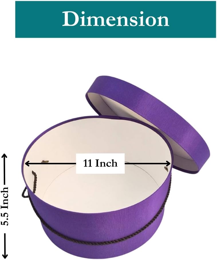 Sarah's Hat Boxes Classic Dark Purple Hat Box – 11" x 5.5" (Dia. x Ht.) Handmade in USA – Odorless Non-Toxic Adhesive, Cording Handle – Premium Storage for Hats & Accessories