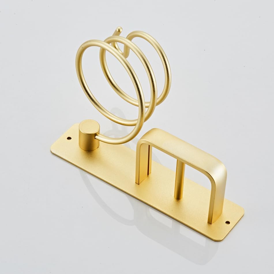 YUET Hair Dryer Holder Hairdryer Straightener Station Wall Mounted Spiral Shelf Bracket Stand Hanger Organizer Blow Storage with Cable Tidy Rack for Dressing Table Bathroom Professional Gold Brass