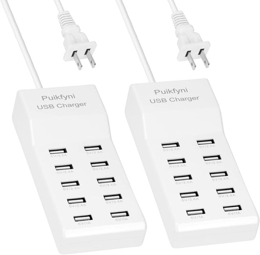 2 Pack 10-Ports USB Charger Station, Power Strips with Surge Protection，Smart USB Charger for Multiple Devices,Smart Watches ，Smart Phones， Tablets for Home,Office,Travel(USB-A Port)