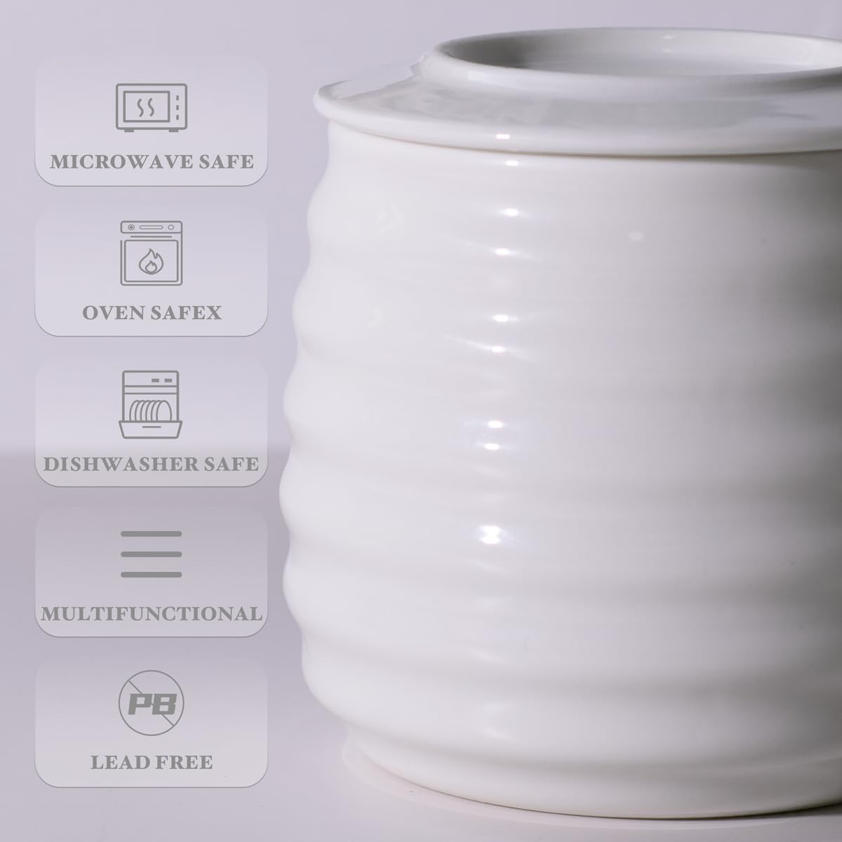 Butter Keeper Crock, 11 oz Large Ceramic Butter Dish with Lid, Holds 2-3 Sticks, Water Seal for Fresh Spreadable Butter, Easy-Grip Design & Wide Stable Lid, Arctic White