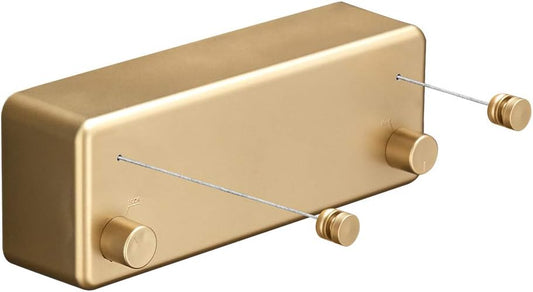 BESy Retractable Clothesline ABS case+Aluminum Dryer with Adjustable Stainless Steel Double Rope String Hotel Style Heavy Duty,Wall Mounted Method, 13.8 Feets,Gold