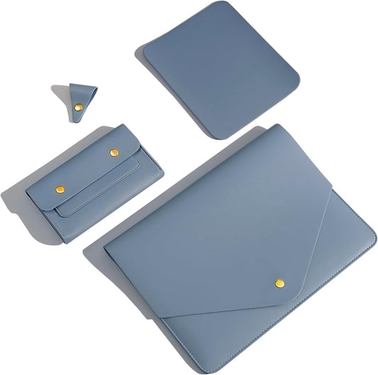 PU Leather Laptop Sleeve Compatible with New 14 inch MacBook Pro A2992 A2918 A2779 A2442,Old MacBook Pro Air 13, Surface Laptop 5th Gen 13.5, Thinkpad X1 Carbon 14 Set of 4PCS Color Blue
