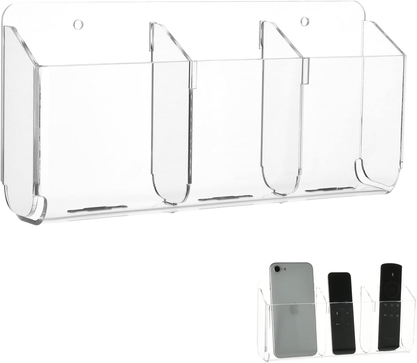 Cosmos Remote Control Stand Wall Mount Phone Holder with Removeable Block Wall Shelf Cell Phone Charging Brackets Holder Multipurpose Storage Organizer (Transparent Clear)