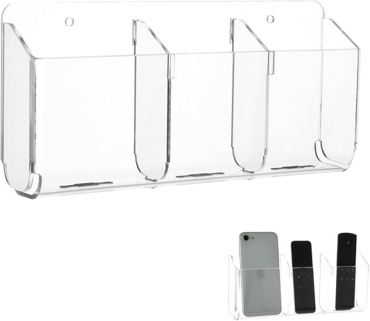 Cosmos Remote Control Stand Wall Mount Phone Holder with Removeable Block Wall Shelf Cell Phone Charging Brackets Holder Multipurpose Storage Organizer (Transparent Clear)