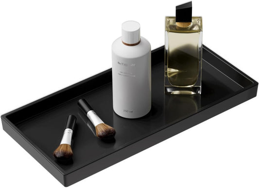 Vanity and Bathroom Tray, 9.8" ABS Countertop Organizer,Waterproof Vanity Tray for Toilet Tank,Perfume,Soap,Keys,Bathroom Accessories,Kitchen and Bath Trays,Non Slip Small Trays,Black