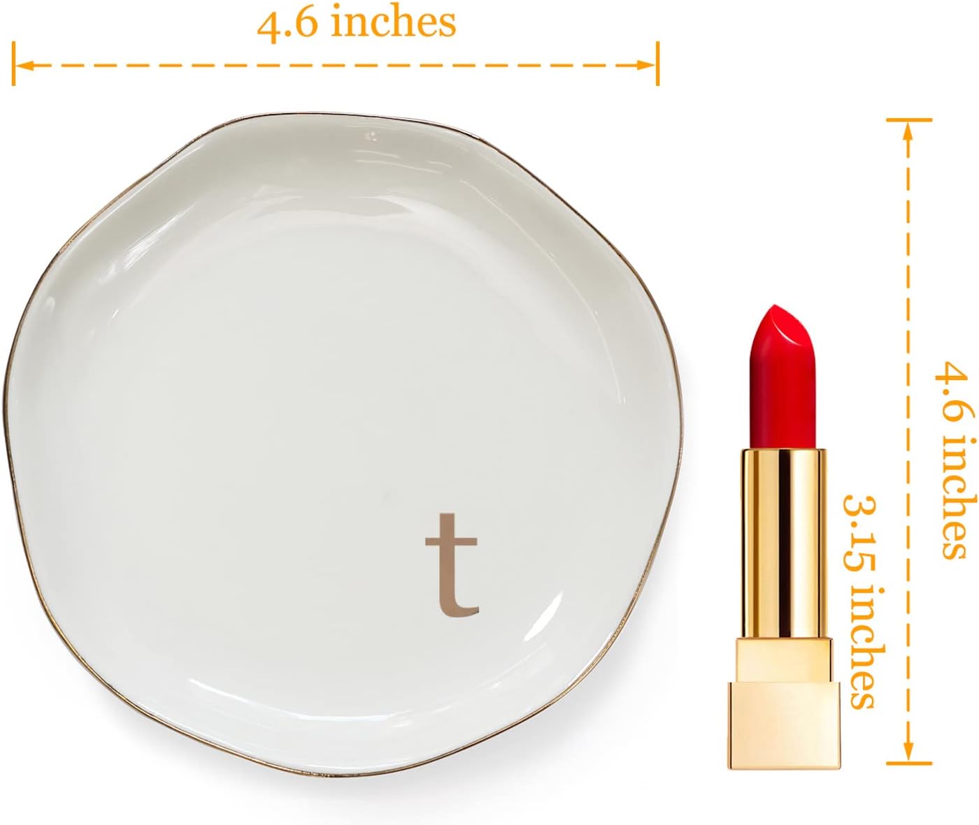 HOME SMILE Initials Ring Dish Jewery Tray with Personalized T-Monogrammed Engagement Wedding Gifts for Friends,Sister,Birthday Christmas Gifts for Women,Ceramic White