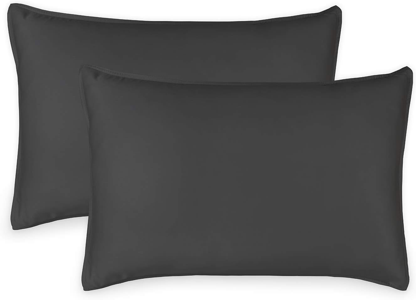 Queen Pillowcases by Pure Bamboo, Genuine 100% Organic Viscose Derived from Bamboo, Luxuriously Soft & Cooling, Double Stitching, Envelope Closure (2 Queen Pillowcases, Charcoal)