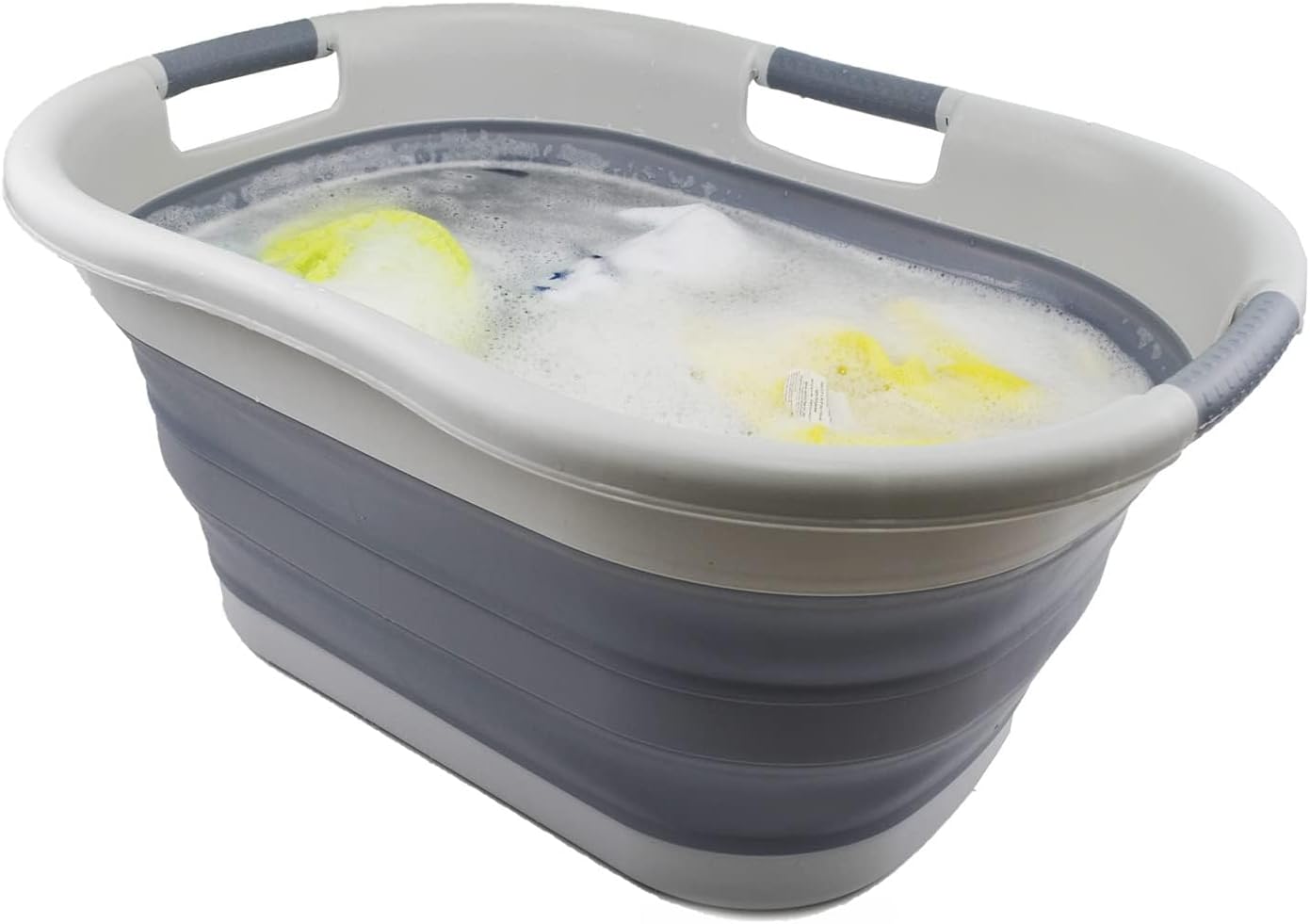 SAMMART 40L (10.5 gallons) Collapsible Plastic Laundry Washing Tub - Foldable Pop Up Laundry Basket/Hamper - Portable Washing Tub - Pop Up Saving (Grey/Dark Grey)