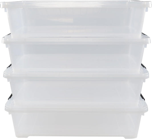4-pack 40 Quarts Large Shallow Storage Bins, Plastic Under Bed Box Totes with Wheels