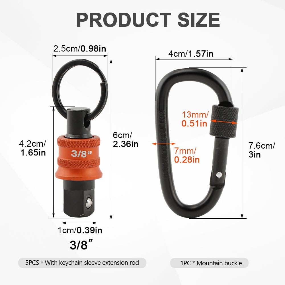 5Pcs Socket Holder Key Chain, 3/8" Drive Socket Organizer Keychain Quick Release Design with Carabiner, Impact Wrench Accessories for Lineman, Electricians, Construction Crews(SIZE:3/8 Inch)