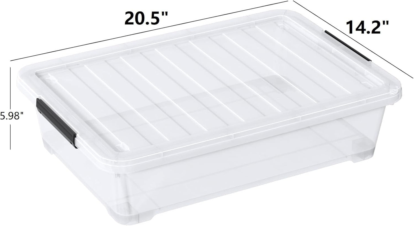 20 Quart Clear Plastic Under Bed Storage Boxes, Set of 3 Wheeled Underbed Storage Containers
