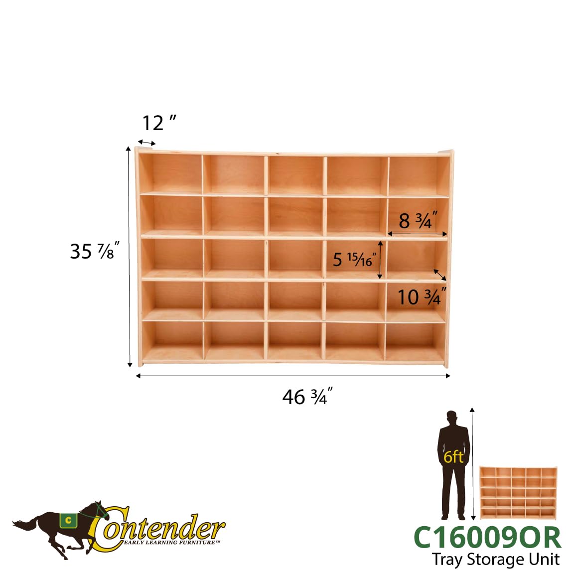 Contender 25 Block Storage Cabinet and Orange Bins, Wooden Toy Organizer, Art, Craft Supply Storage Unit in Natural Finish - Made in U.S.A., Greengaurd Gold Certified