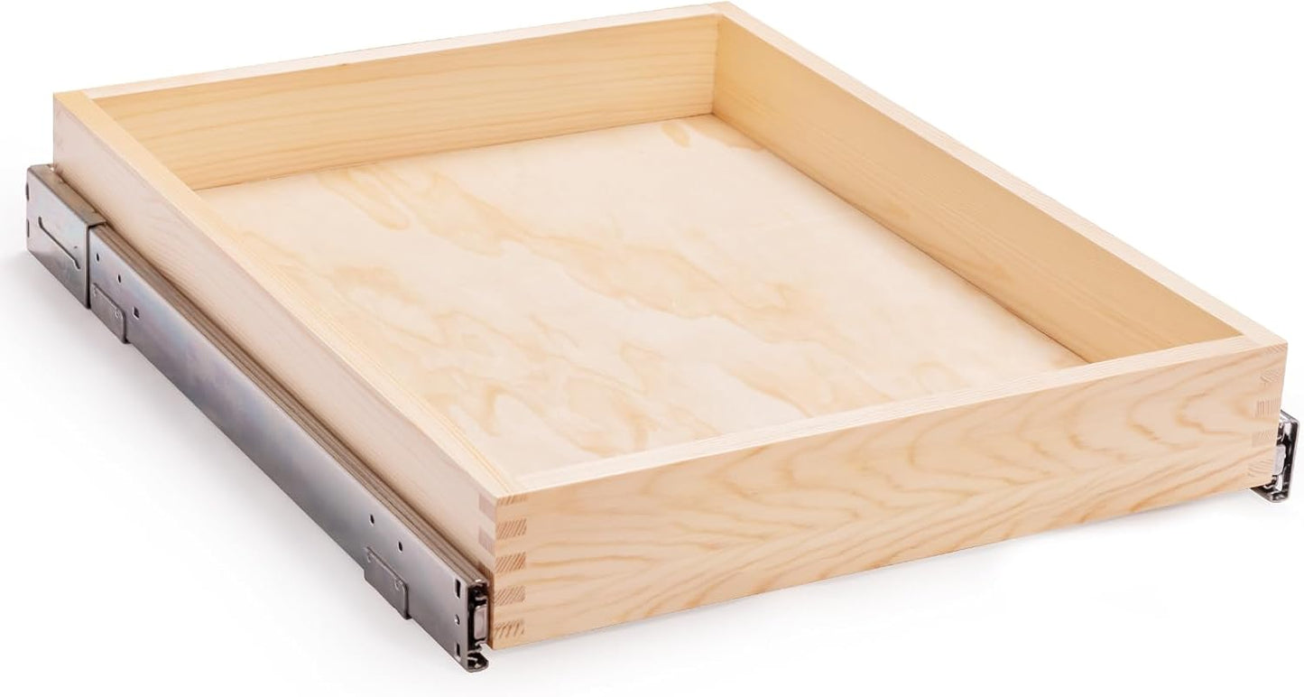 26''W x 21''D x 3''H Pull Out Cabinet Drawer Soft Close Slide Out Wood Organizer for Kitchen, Finished, Bottom and Side Assembly (Wood Drawer Part Width is 25inch)