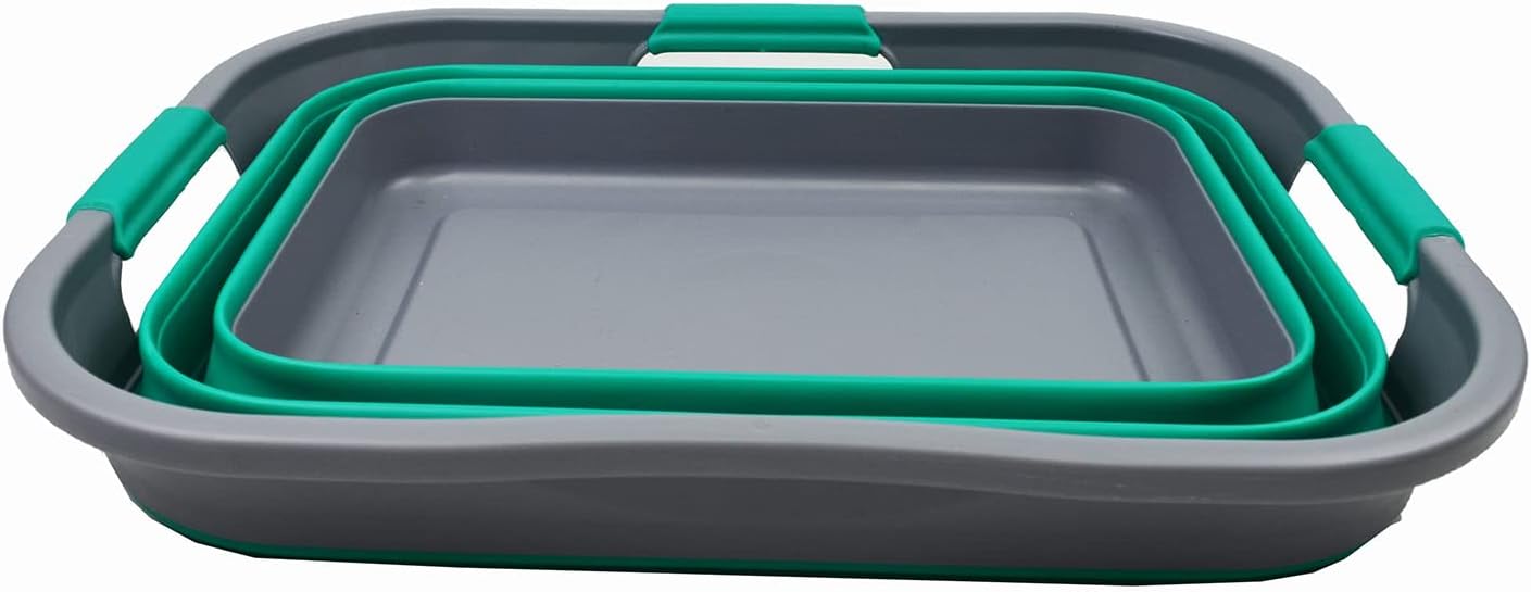 SAMMART 30L (8 gallon) Collapsible Plastic Laundry Basket - Foldable Pop Up Storage Container - Portable Washing Tub - Space Saving Hamper- Water Capacity 24L(6.3 gallon) (1, Dark Grey/Bluish-Green)
