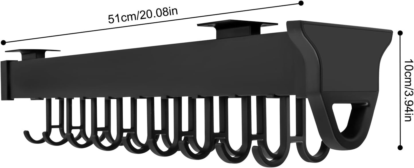 mignonnememe Pull-out Storage Rack Wall-mounted Slide Out Cabinet Shelf Hanging Pots and Pans Rack Multi-functional Home Organizer 20.08”x 3.94” Black