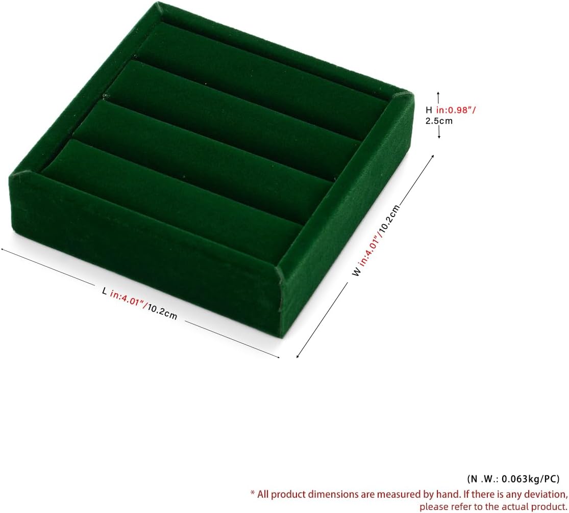 Green Velvet 3-Slots Jewelry Ring Display Tray Showcase Small Jewelry Display Organizer Tray for Rings(S)