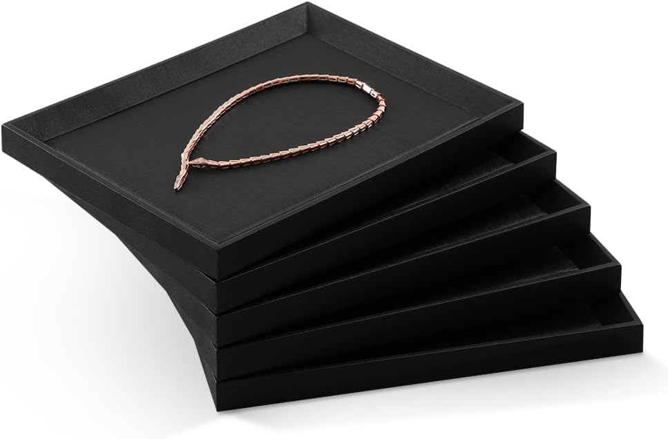 Stackable Jewelry Trays, Leather Tray,Premium Black Jewelry Flat Trays for Jewelry Store Display