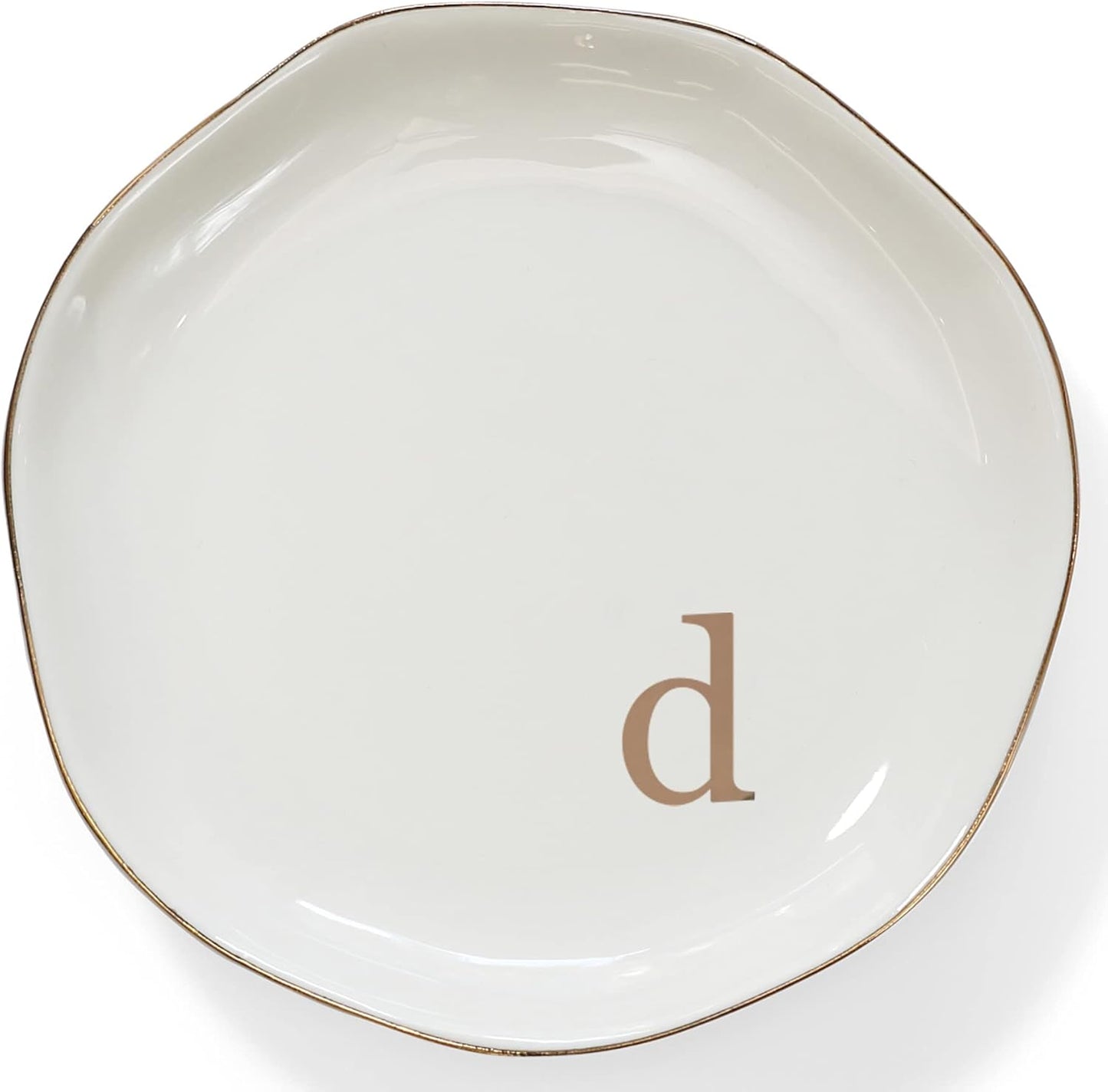 HOME SMILE Initials Ring Dish Jewery Tray with Personalized D-Monogrammed Engagement Wedding Gifts for Friends,Sister,Birthday Christmas Gifts for Women,Ceramic White