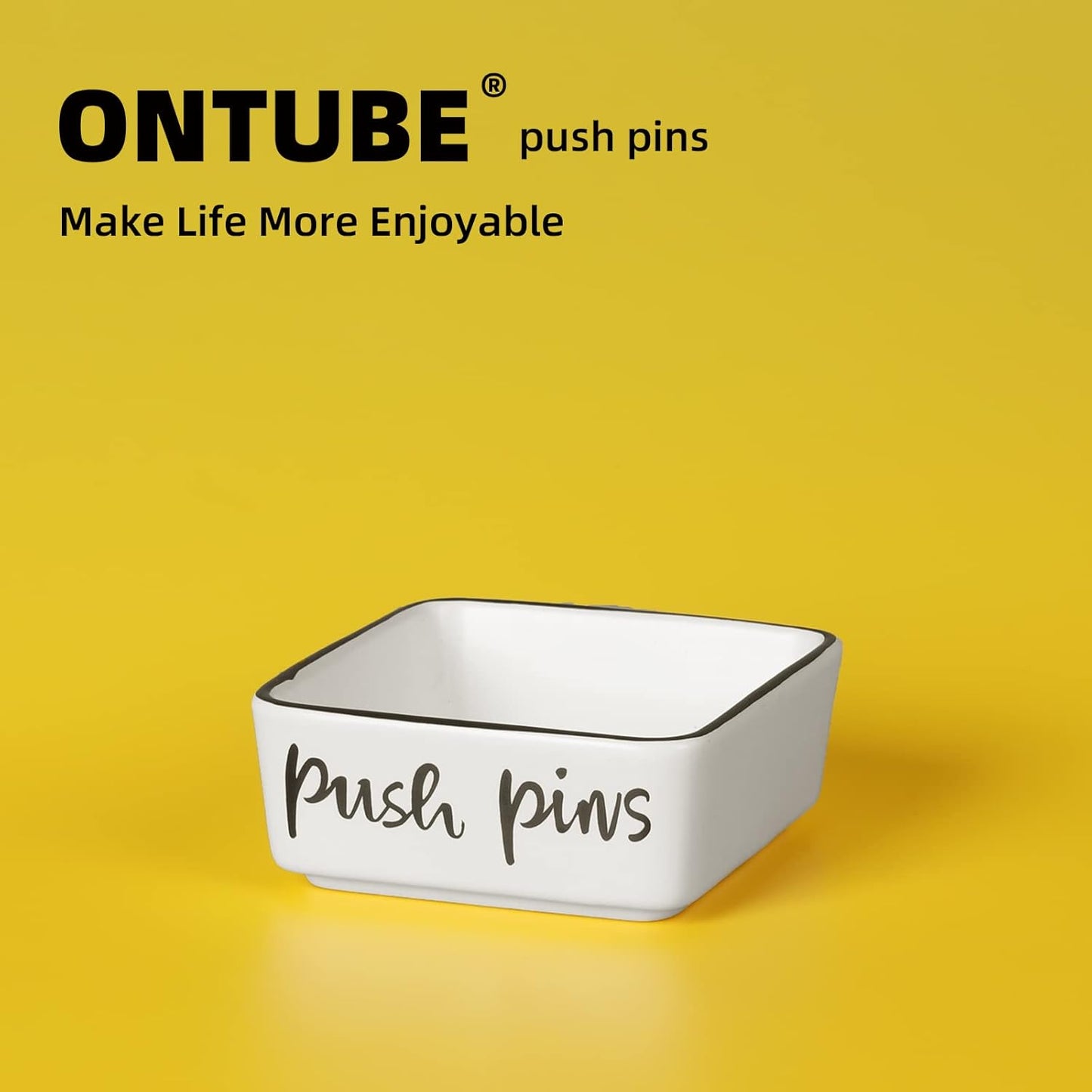 ONTUBE Farmhouse Square Push Pins Holders,Ceramic Binder Clip Dispenser Organizer for Desk, Cute Office Paper Clip Holder, 3.3 Inch (White)