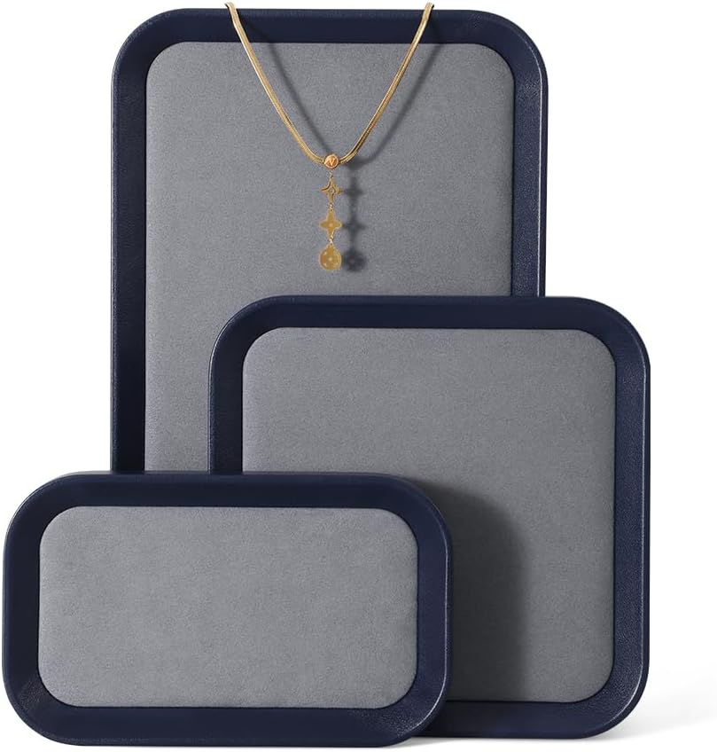 Ring Display Tray, Leather Earring Organizer,Luxury Key Tray,Premium Decorative Tray,Blue-Grey Jewelry Dish