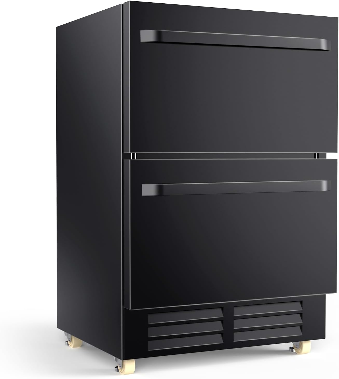 24 Inch Outdoor Refrigerator for Patio with Wheels-Under Counter Dual Drawer Beverage fridge with Stainless Steel Door, Built-In/Freestanding Drink Cooler for Outdoor/Indoor, Weatherproof, Black