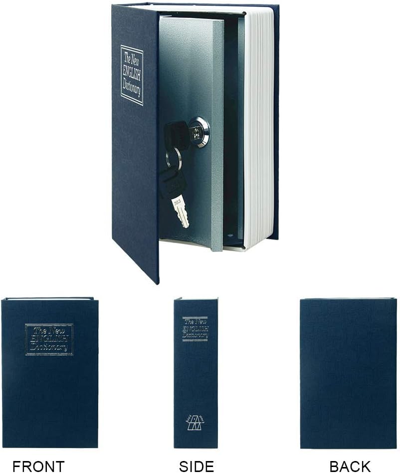 Large Diversion Book Safe Storage Box (Size 10.5"×8"×2.6") With Security Key Lock, Dictionary Secret Hidden Safe (Blue Dictionary-Key)
