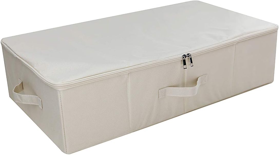 iwill CREATE PRO Folding Under Bed Shoes Storage Organiser Bins with Lid, Underbed Clothes Organizer Basket, Garment Storage Boxes, Beige