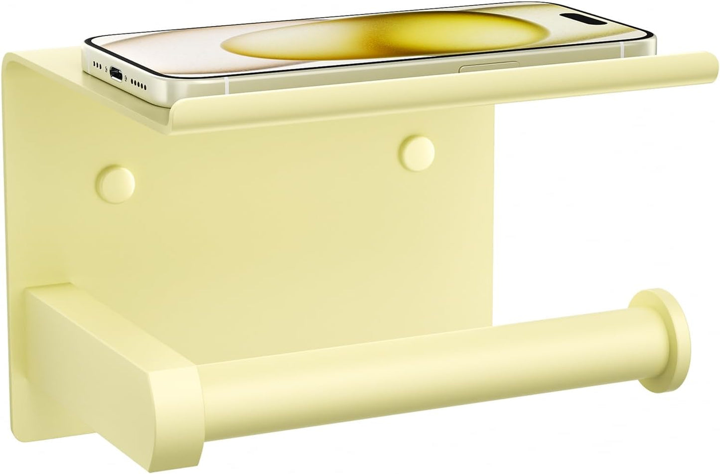 Tindbea Toilet Paper Holder with Phone Shelf, Adhesive or Screw Wall Mount Toilet Tissue Roll Holder, Rustproof & Multifunctional Stainless Steel Bathroom Storage Dispenser (Sunlight Yellow)