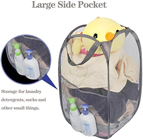 Larpur 2 Pcs Popup Mesh Laundry Baskets, Collapsible and Portable Clothes Washing Laundry Hampers with Reinforced Carry Handles, Gray Clothes Hamper for Home, Travel, College Dorm