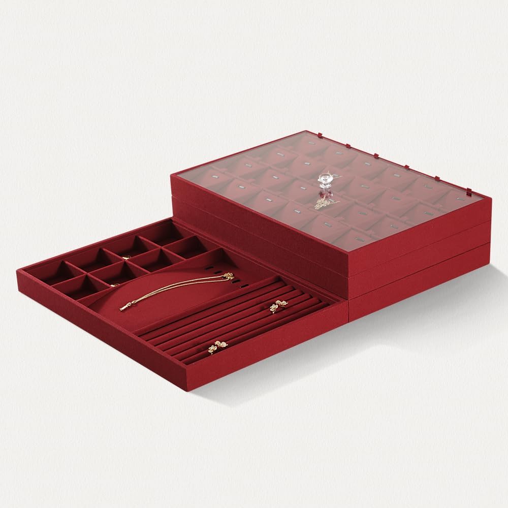 Acrylic Stackable Cover For Most 9.46" D x 13.79" W x 1.18" H Inch Jewelry Trays, Transperant Clear Dustproof Lid With Small Handle For Stackable Tray, Lid Size 9.06" D x 13.4" W x 0.75" H