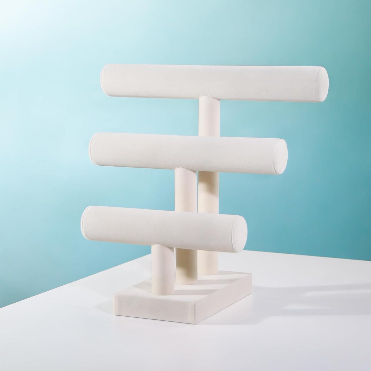 T-Bar Bracelet Holder Stand, Bracelet Jewelry Organizer Stand, Bangle Bracelet Watch Display for Selling, Scrunchie Hair Ties Jewelry Storage Rack for Women (3 tier beige)
