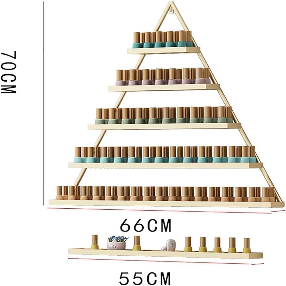 Wall Mounted Shelf Nail Polish Bottle Display Rack, Triangular Essential Oil Perfume Storage Rack, Multifunctional Hanging Salon/Beauty/Nail Shop Organizer Perfume Holder(Size:6,Color:Gold)