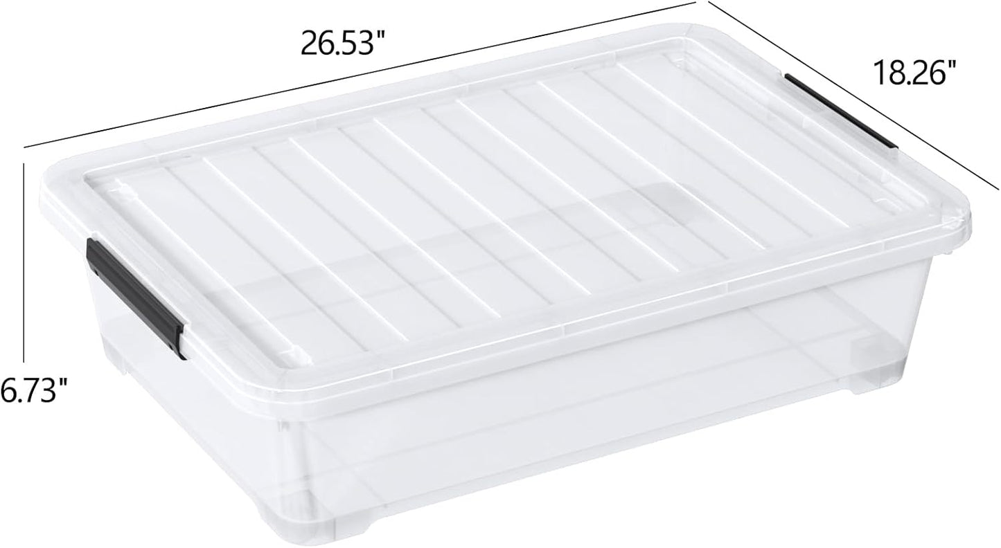 40 L Under Bed Plastic Storage Bins with Lids, Clear Underbed Storage Bin, 3 Pack