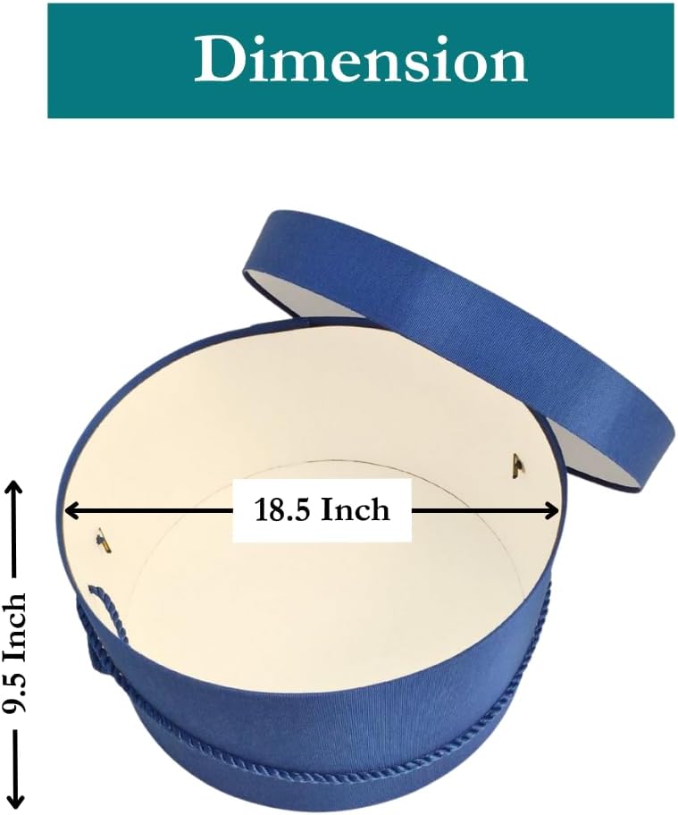 Sarah's Hat Boxes Classic Royal Hat Box – 18.5" x 9.5" (Dia. x Ht.) Handmade in USA – Odorless Non-Toxic Adhesive, Cording Handle – Premium Storage for Hats & Accessories