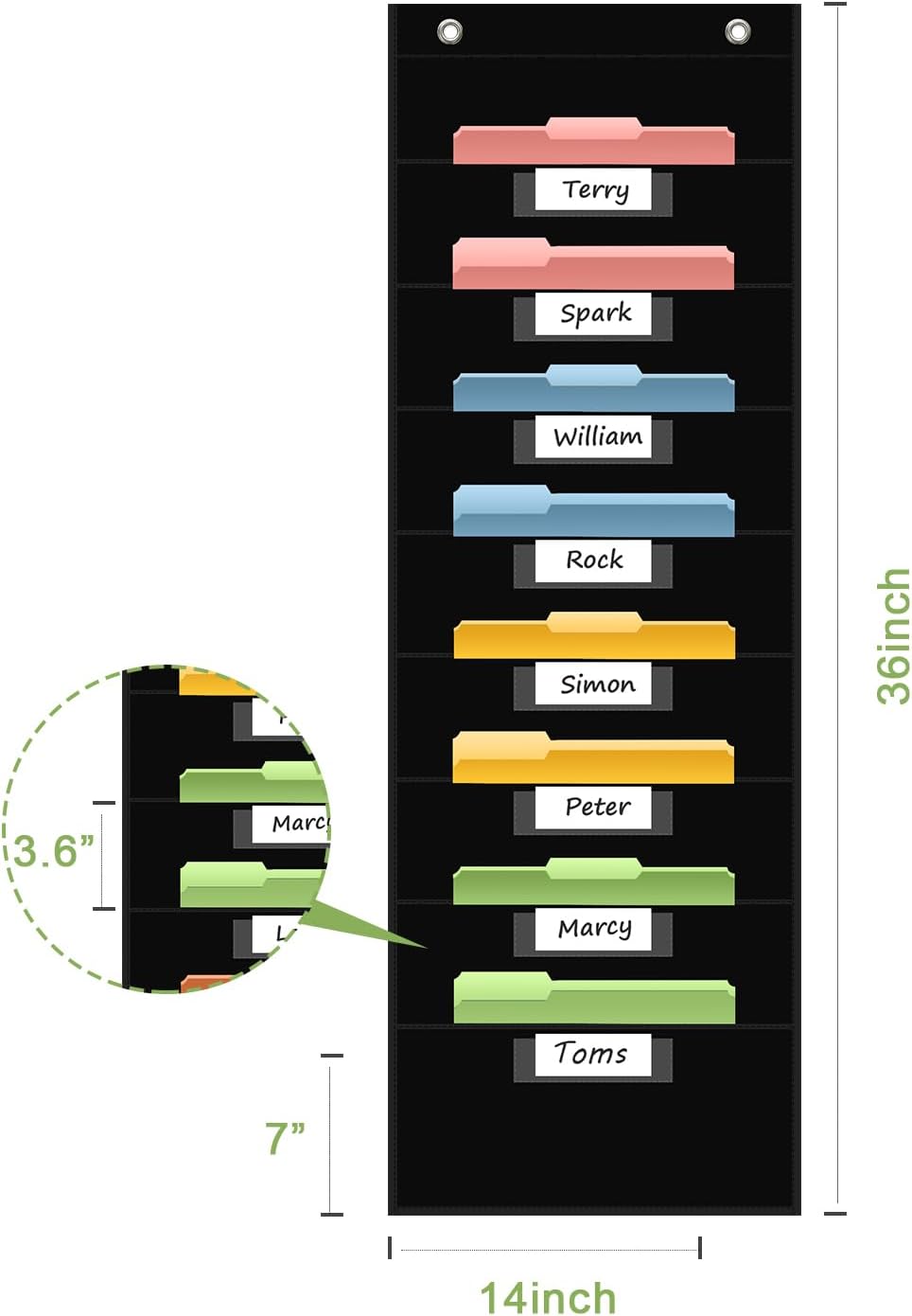8 Pockets File Storage Pocket Chart with 8 Nametag Pockets,Hanging Wall File Organizer for Classroom and Office Use, Keeps assignments, Files, scrapbooks, and Papers neatly Organized.