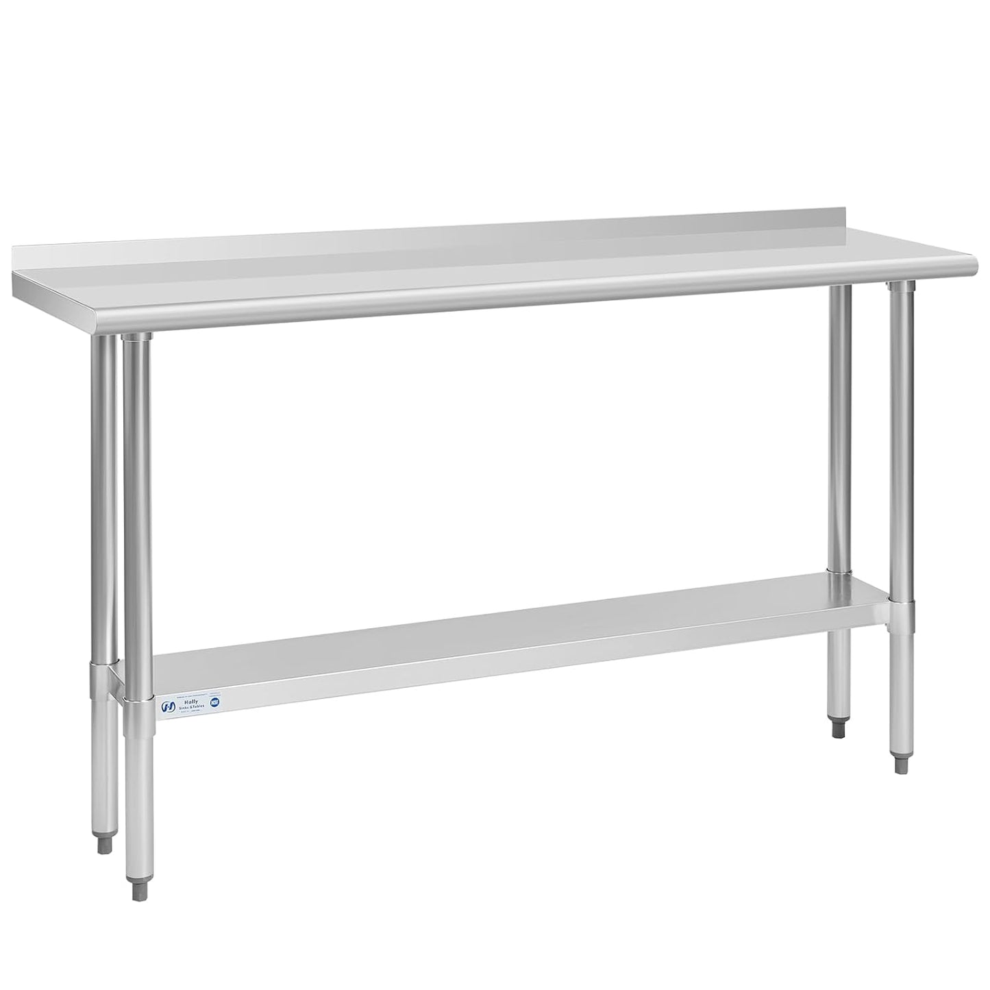 Hally Stainless Steel Table for Prep & Work 14 x 60 Inches, NSF Commercial Heavy Duty Table with Undershelf and Backsplash for Restaurant, Home and Hotel