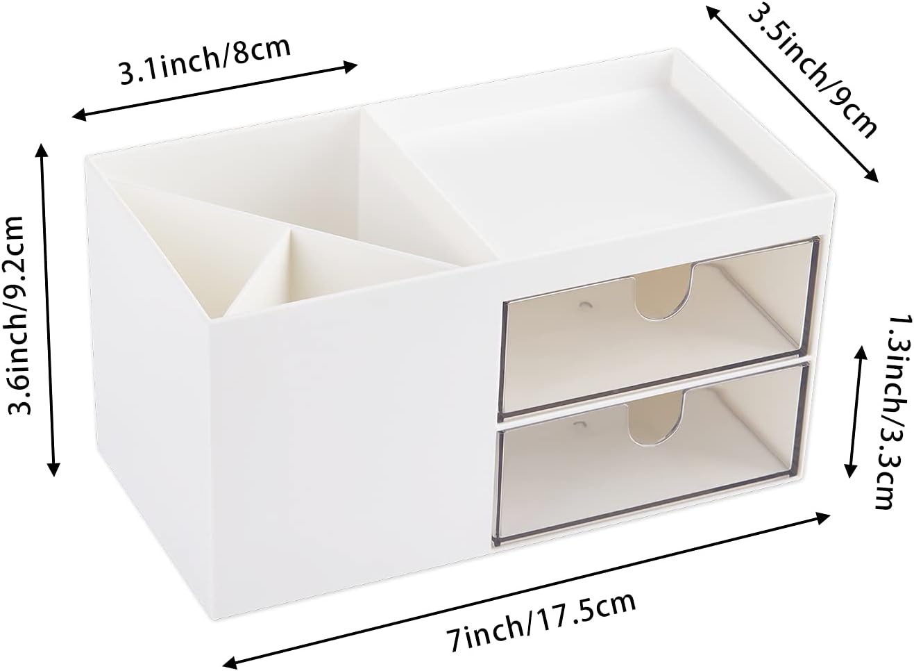 LETURE Office Desk Organizer with drawer, Office Supplies and Desk Accessories, Business Card/Pen/Pencil/Mobile Phone/Stationery Holder Storage Box (White)