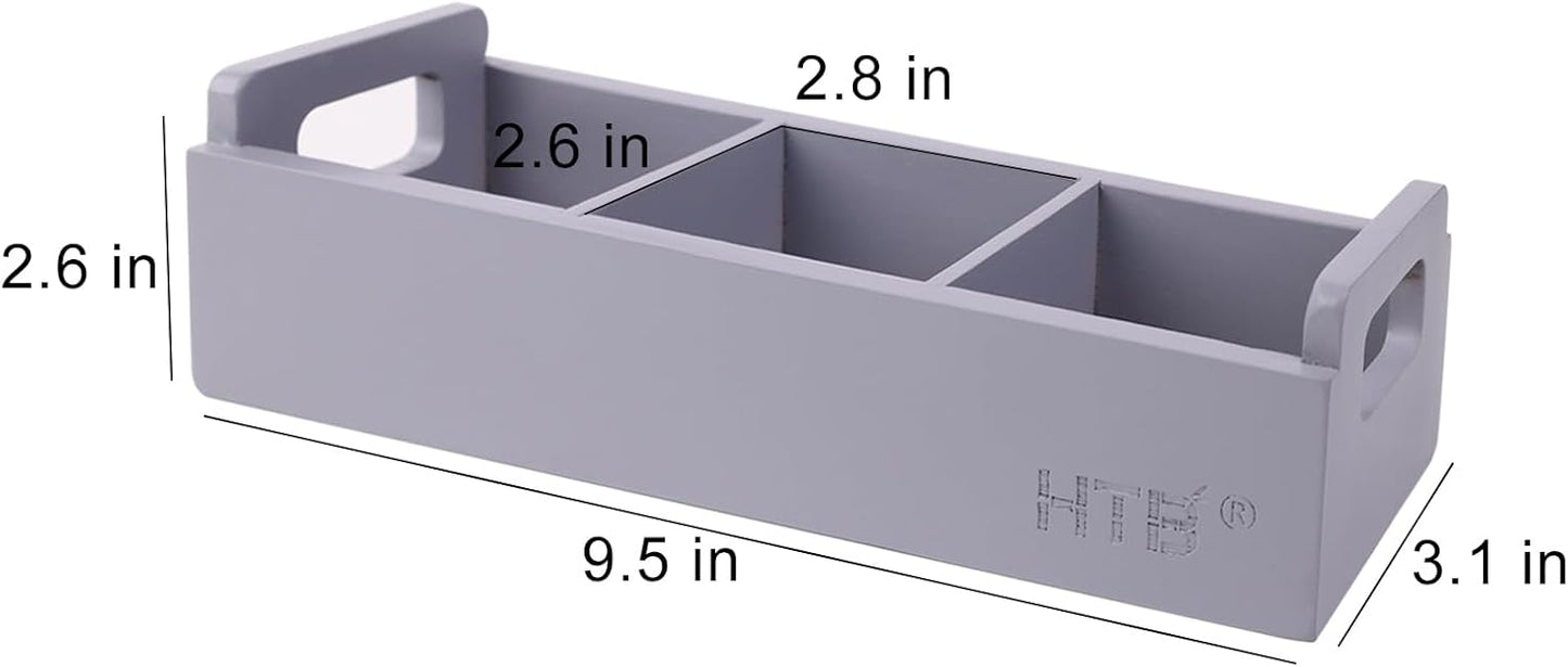 HTB Slim Tea Bag Organizer 2pcs, Grey 3 Compartments Tea Box Wooden with Handle for Small Space, Wood Tea Organizer for Tea Bags