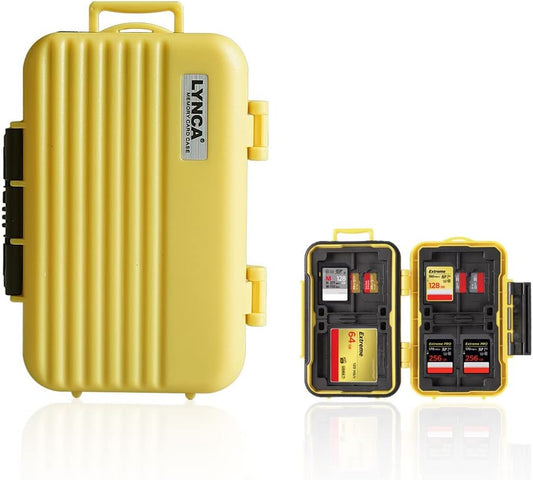 LYNCA 24 Slots Camera Memory Card Case Holder Water-Resistant Anti-Shock SD Card Case Holder Wallet for 8 SD Cards 4 CF Cards 12 Micro SD/TF Cards Storage Box, Compact Memory Cards Wallet (Yellow)