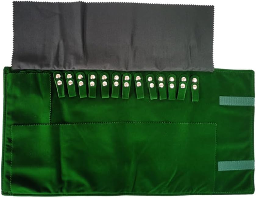 Premium Jewelry Roll Organizer for 16 Necklaces 55cm x 29cm Metal Snap & Velcro Closure - Ideal for Travel and Storage (Green)