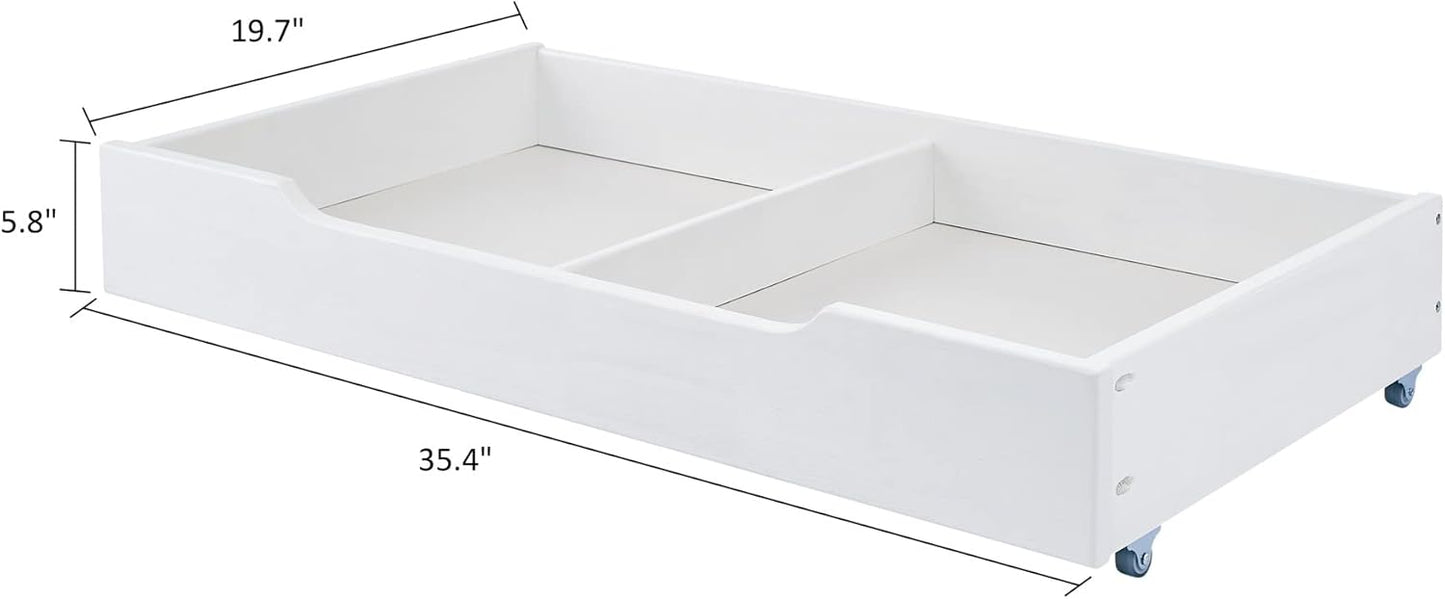 MUSEHOMEINC Solid Wood Under Bed Storage Drawer with 4-Wheels for Bedroom,Wooden Underbed Storage Organizer,Suggested for Queen and King Size Platform Bed